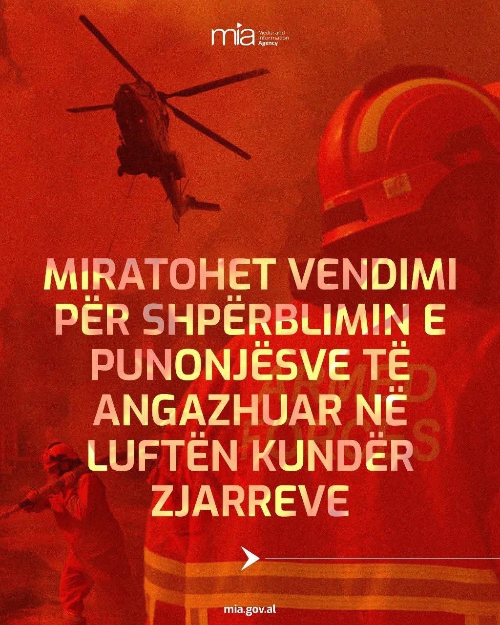 Qeveria shpërblen me 1 deri në 3 paga punonjësit e angazhuar në luftën kundër zjarreve