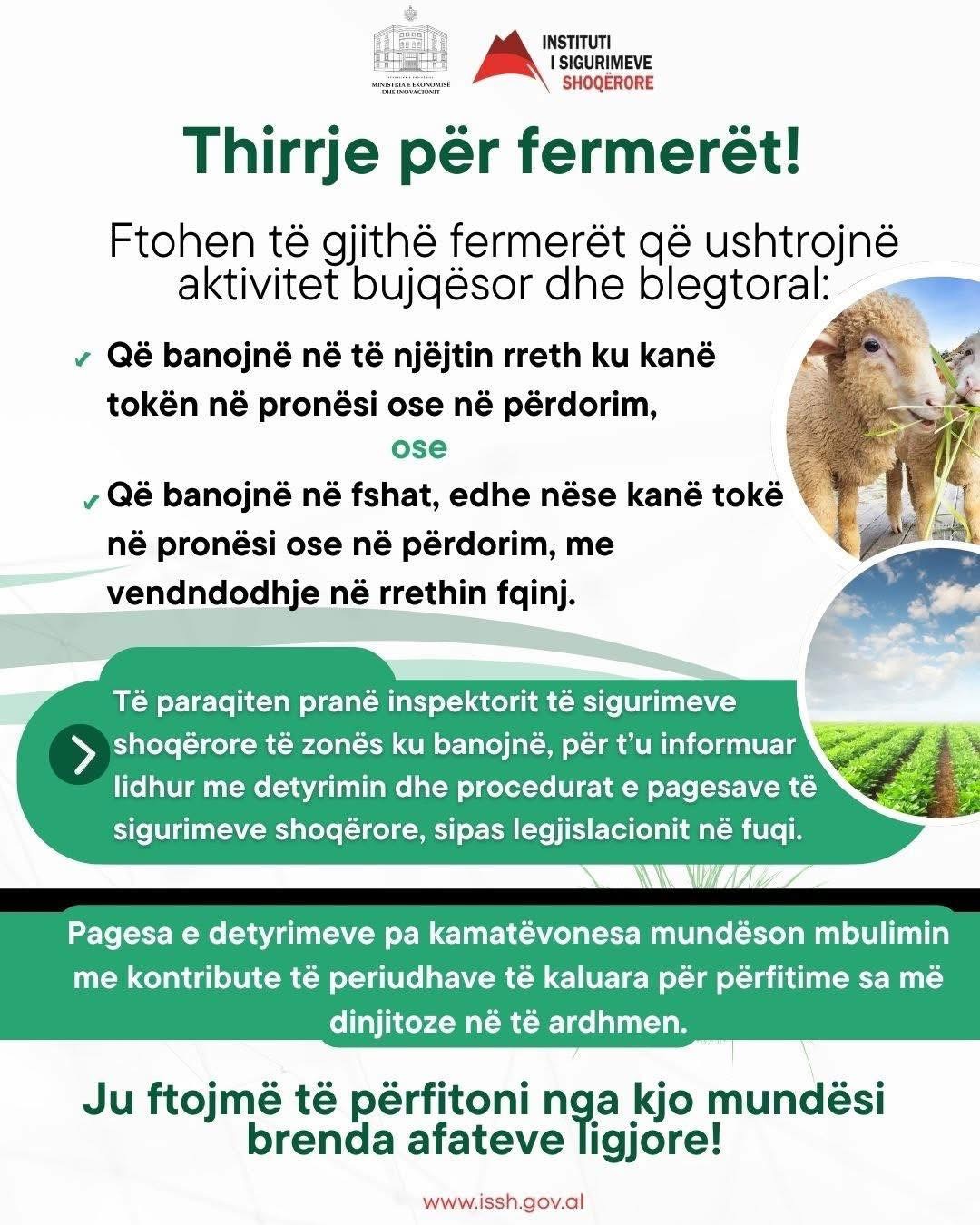 THIRRJE PËR FERMERËT / Falje e kamatëvonesave për të vetëpunësuarit në bujqësi