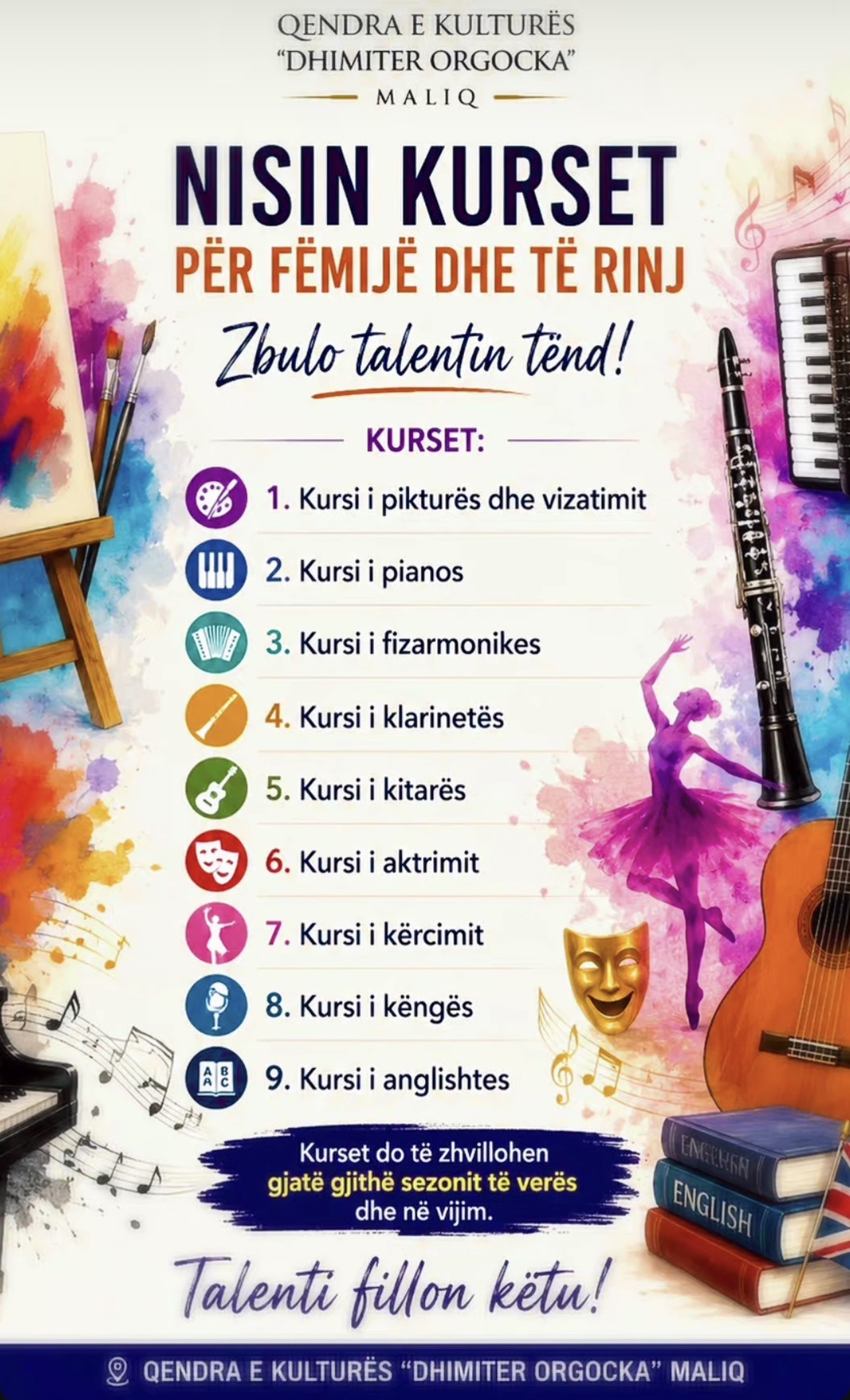 Nisin kurset falas për fëmijë dhe të rinj në Qendrën Kulturore Komunitare “Dhimiter Orgocka” Maliq Nisin kurset falas për fëmijë dhe të rinj në Qendrën Kulturore Komunitare “Dhimiter Orgocka” Maliq