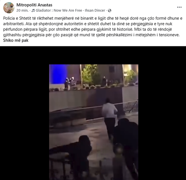 Mitropoliti i Korçës reagim të fortë: Policia e Shtetit të heqë dorë nga dhuna dhe arbitrariteti Mitropoliti i Korçës reagim të fortë: Policia e Shtetit të heqë dorë nga dhuna dhe arbitrariteti